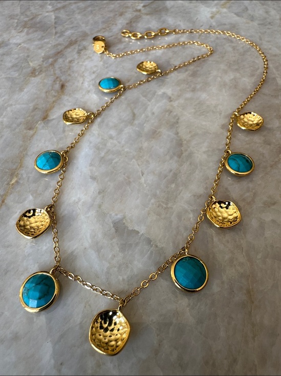 Melinda Maria Jewelry - Gold Plated Necklace with Turquoise Blue Gem Accents - MELINDA MARIA